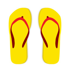 Yellow flip flop with red striped on white