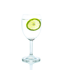 Naklejka na ściany i meble glass of cocktail with lime and mint isolated on white