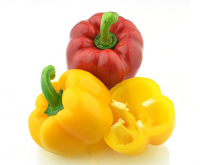 Red and yellow sweet pepper isolated on white background