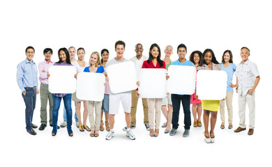Obraz premium Group Of People Holding Blank Boards