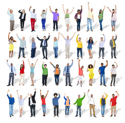 Multi-Ethnic Group of People with Arms Raised