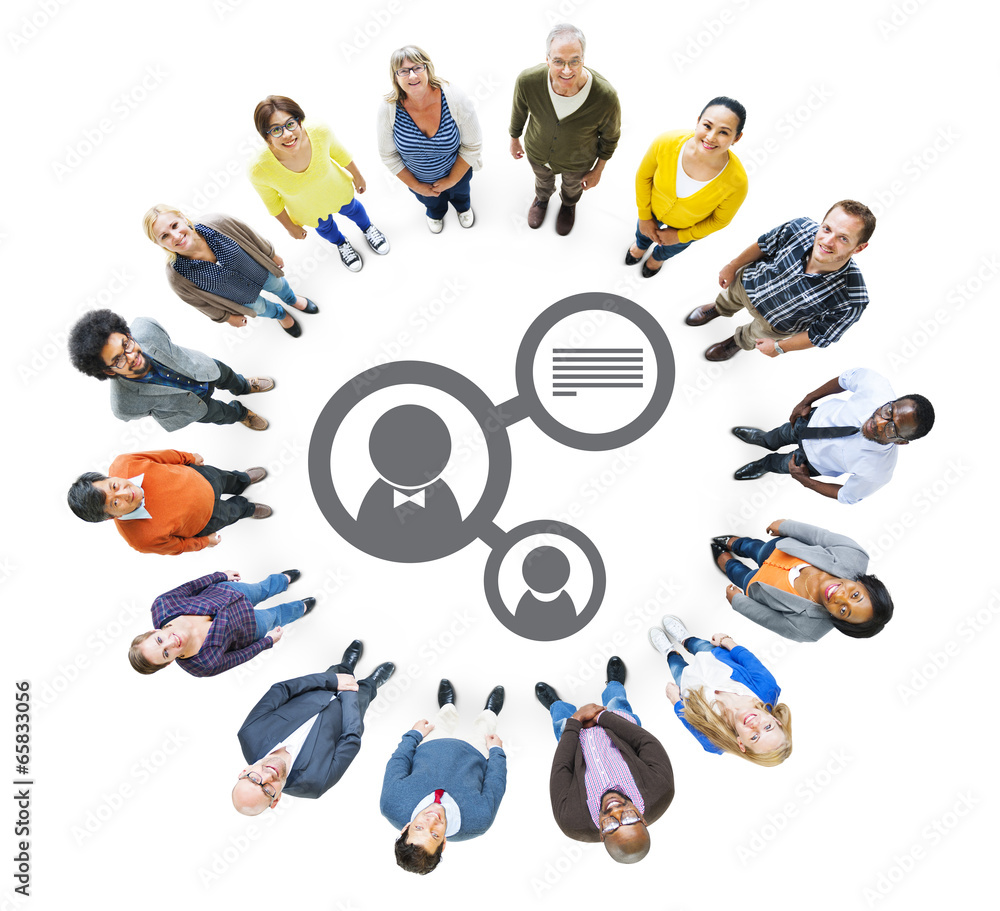 Wall mural multiethnic people forming circle and profile symbol - Wall murals