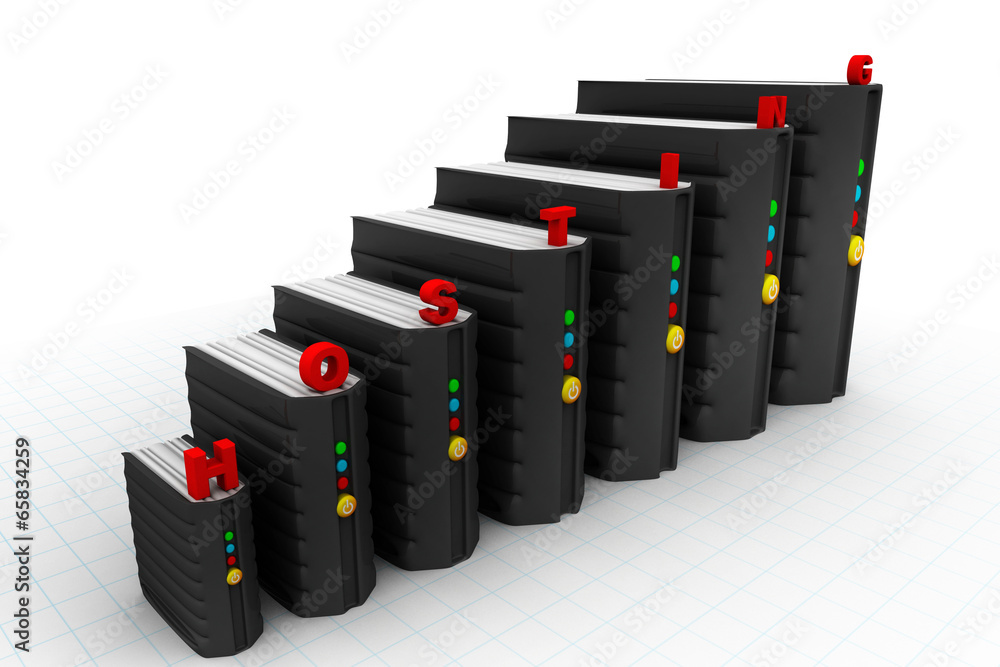 Poster network servers in data centre isolate on white background .
