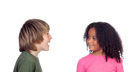 Boy talking with his friend, a beautiful african girl