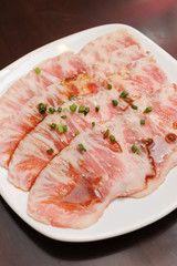 premium Beef slices on white plate korean BBQ grilled menu