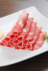 high quality Beef slices on white plate korean grilled menu