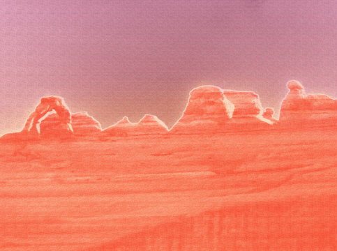 A digitally altered image of Arches National 