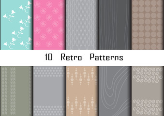 10 Retro different vector seamless patterns