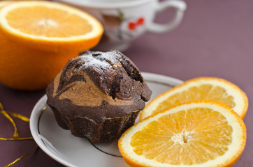 chocolate cake and orange