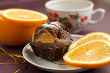 chocolate cake and orange