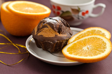 chocolate cake and orange