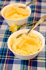 Polenta and pear slices