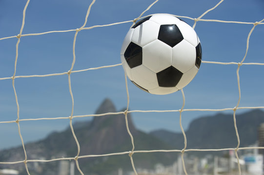 Soccer Goal Ball in Football Net Rio de Janeiro Brazil Beach