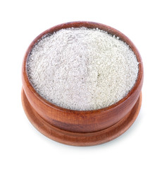 whole grain flour in a bowl on a white background