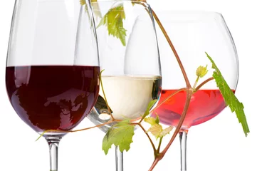 Wall murals Wine Three glasses of wine isolated on white. Closeup image