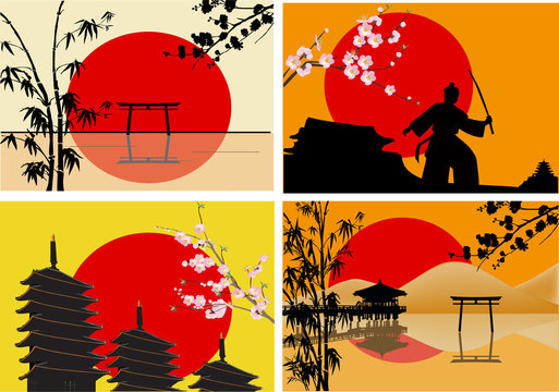 four Japanese sunset compositions