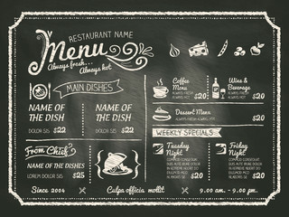 Restaurant Food Menu Design with Chalkboard Background - obrazy, fototapety, plakaty