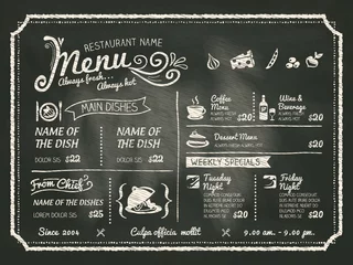 Fotobehang Restaurant Food Menu Design met schoolbordachtergrond © kraphix