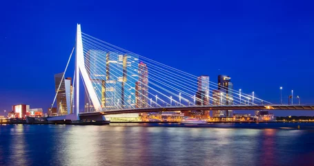 Foto op Plexiglas Erasmusbrug Rotterdam Skyline, Nederland