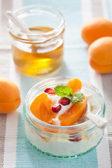 healthy breakfast with yogurt apricot pomegranate honey