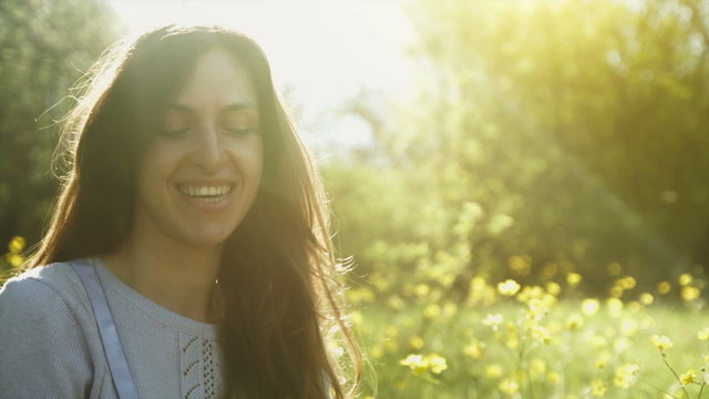 Smiling Young Girl Blowing Bibbles Forest Nature Spring HD