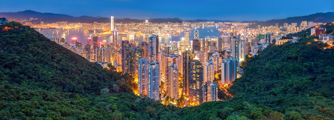 Naklejka premium Panorama Hongkongu