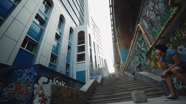 Man with obvious problems at the bottom of the social ladder