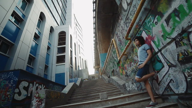 Man with obvious problems at the bottom of the social ladder