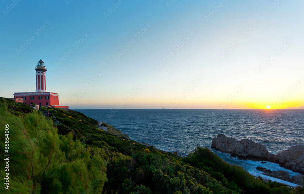 Wall mural Lighthouse of Capri Island, Italy, Europe