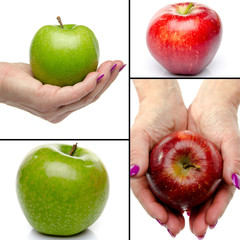 Collage of apples and an apple in a hand