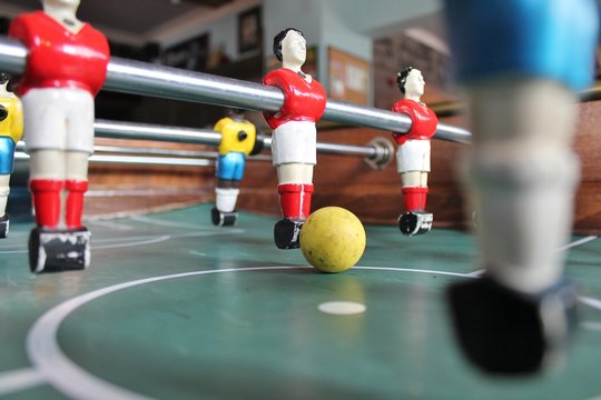 Foosball football tabletop soccer in team colors stock photo, stock photograph, image, picture, 