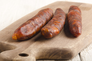 spanish chorizo on wooden board