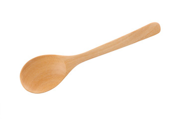 Wooden craft spoon on white background.