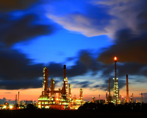 Petrochemical plant oil refinery at at twilight