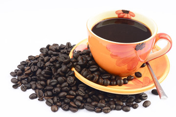 Cup of hot drink with coffee bean