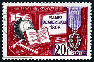 Postage stamp France 1959 Symbols of Learning and Medal