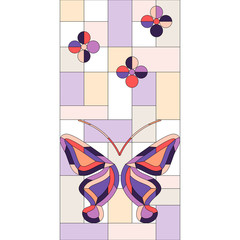 stained glass window background with butterflies