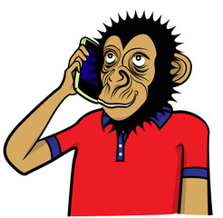 Monkey and smart phone vector