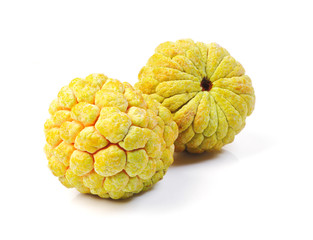 Custard apple tropical fruit on white background.