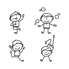 hand drawing cartoon character happy kids
