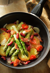 Asparagus meal in pan