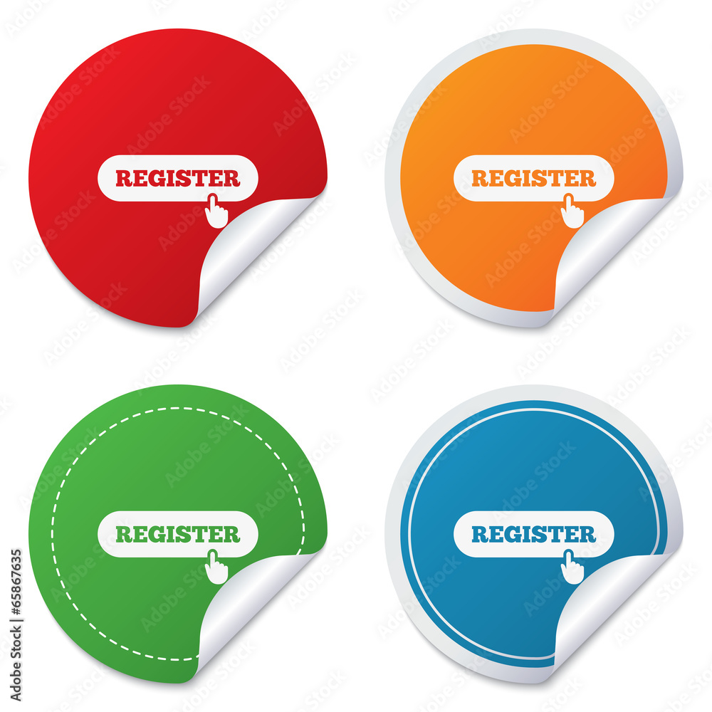 Poster register with hand pointer icon. membership.