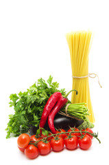 Pasta spaghetti, and vegetables