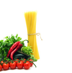Pasta spaghetti, and vegetables