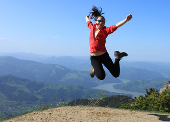 attractive active woman jumping