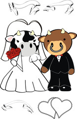 cow and bull cartoon cute married vector
