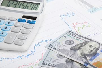 USA Tax Form 1040 with calculator and US dollars