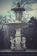 Water fountain in Retiro Park (Parque del Retiro) in Madrid