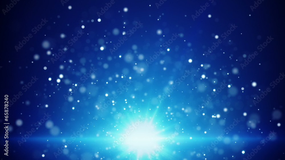 Poster blue light and flying particles loop background