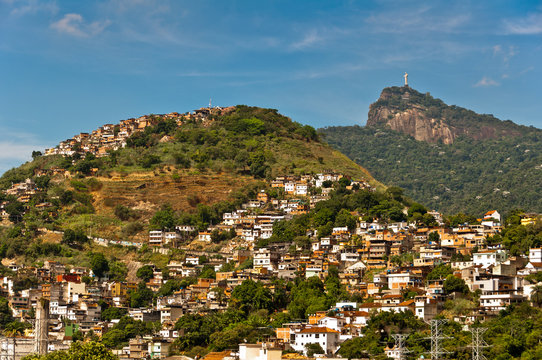 Rio de Janeiro Mountains with Slums and Corcovado
